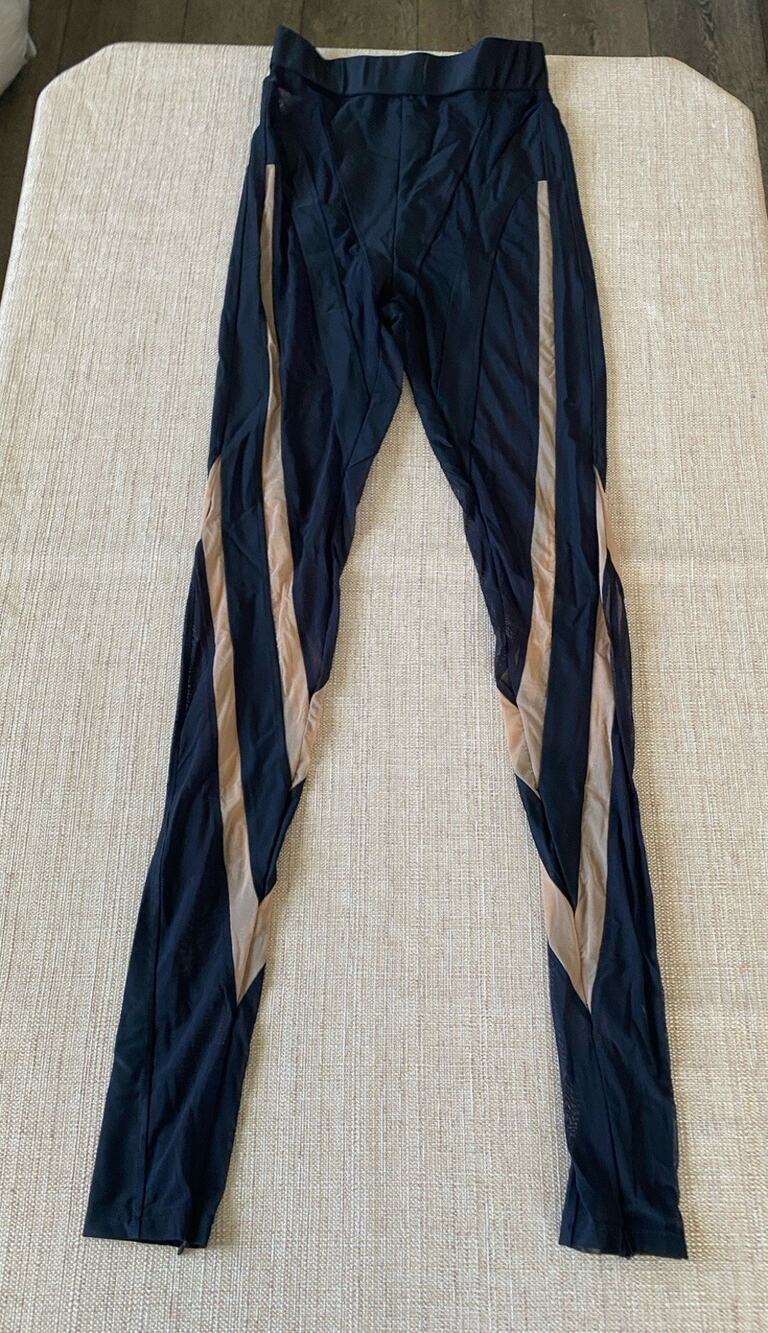 LoveSaints Polish Mesh Panel Leggings Womens Medium M Black Nude Ankle